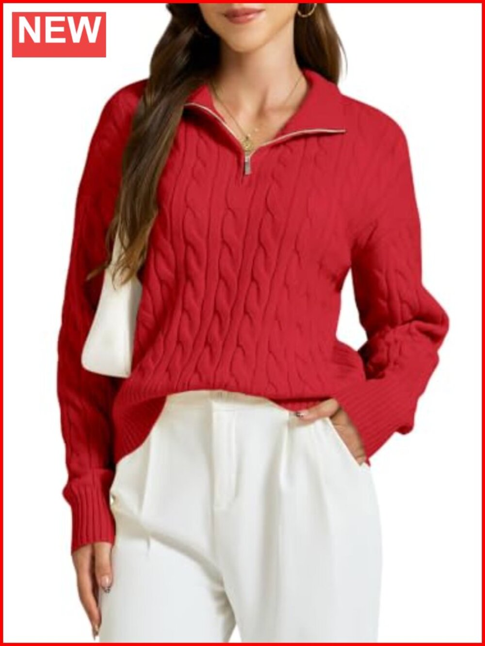 Cable Knit Quarter Zip Sweater Chunky Collared Cropped Pullover